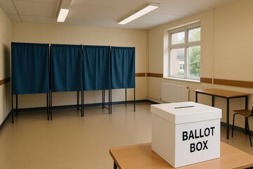 Ballot box and voting booths ready for election
