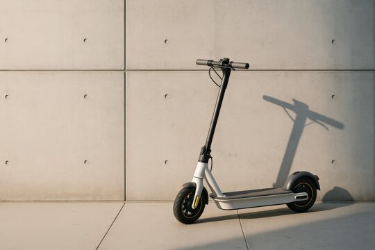 Electric scooter standing on urban concrete background with shadow