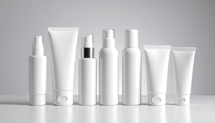 Row of white cosmetic containers