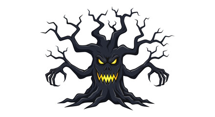 Spooky Halloween Monster Tree with Glowing Eyes and Sharp Claws.