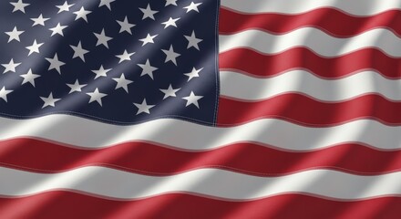 Fototapeta premium Digitally rendered patriotic banner with red and white stripes and a blue field of white stars, waving gracefully in the wind