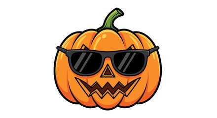 Cartoon Pumpkin with Sunglasses and Carved Face.