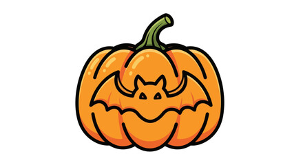 Halloween Pumpkin with Bat Carving Illustration.