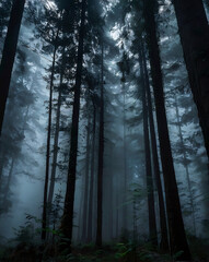 Obraz premium Mysterious Dark Forest with Fog