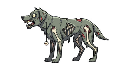 Terrifying Zombie Dog with Exposed Bones and Tattered Fur.