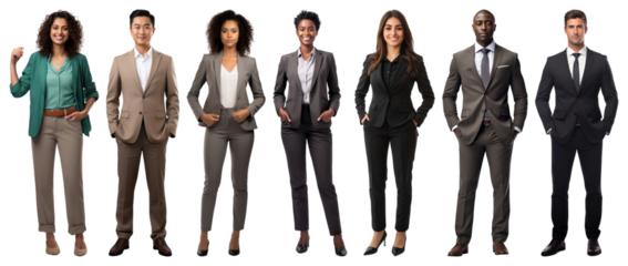 PNG Diverse professionals in business attire, element set on transparent background