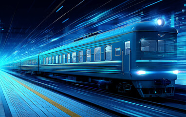 Naklejka premium High-speed train running at night with light trails effect