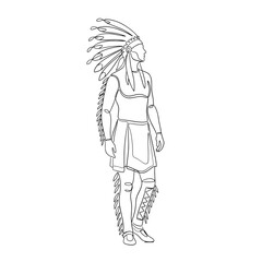 Native American man standing in traditional attire and headdress  