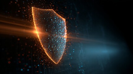 Dynamic digital shield glows with vibrant energy protecting data in futuristic cyber security concept
