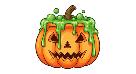 Cartoon Jack-o-Lantern with Green Bubbling Potion for Halloween.