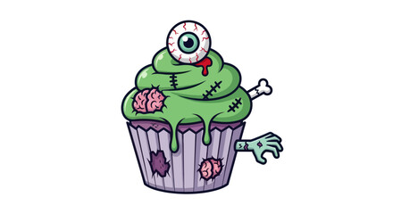 Zombie Cupcake with Green Frosting and Eyeball Topping.