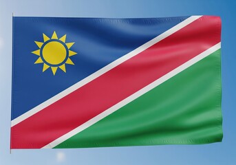 The Namibian Flag A Symbol of Nationhood Against a Sky Blue Backdrop