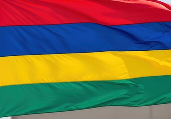 Vibrant four-striped national banner fluttering proudly in the breeze, symbolizing unity and heritage