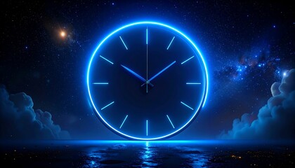 Futuristic clock against a starry night sky