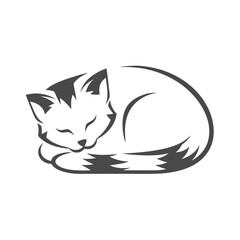 Pixelated black cat curled up, depicted with a retro eight bit style