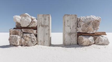 Abstract stone and concrete gate structure