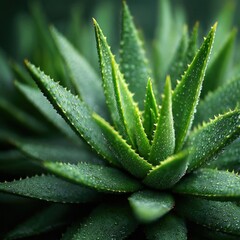 Fototapeta premium Close-Up View of a Lush Green Succulent Plant with Textured Leaves and Raindrops in a Natural Setting