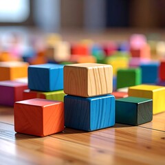 Colorful wooden blocks on a floor