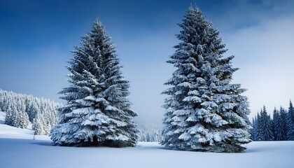 Naklejka premium Two Snow Covered Evergreen Trees