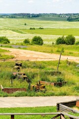 Minsk region, Belarus, July 12, 2025. Rusty military equipment on the Stalin Line.                               