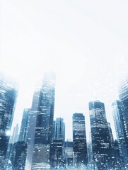 Modern city skyline under a bright sky with scattered clouds during daytime, showcasing tall buildings and a unique architectural design