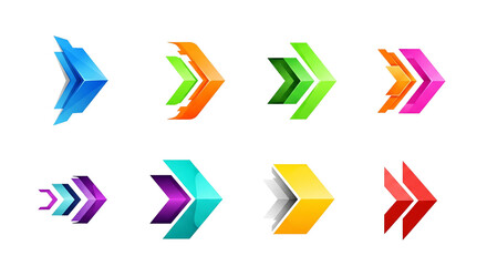 Collection of colorful geometric arrows isolated on transparent background