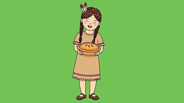 Thanksgiving with Cute Cartoon Characters, green screen, looping animation