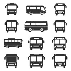 Collection of various bus silhouettes, displaying diverse designs and perspectives.