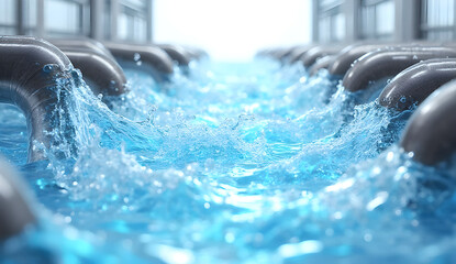 Naklejka na ściany i meble Pure water for human, vibrant blue water in pipes,waves on the sea, great view of ocean,Blue ocean panorama with sun reflection, The vast open sea with clear sky, Ripple wave and calm sea with beautif