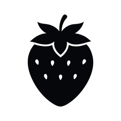 Strawberry Black Silhouette Vector Icon on White Background