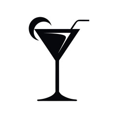 Cocktail Glass Black Silhouette Vector Icon on White Background