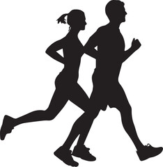 silhouette of a man and woman couple running 
