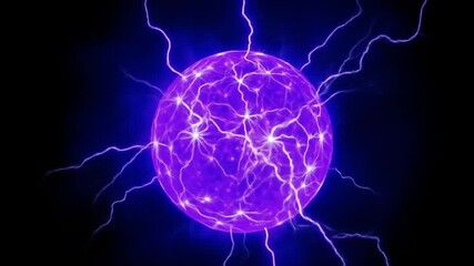 Electrical energy in the form of a glowing ball, a display of intense electrical energy, surrounded by lightning strikes. 4k video - Powered by Adobe