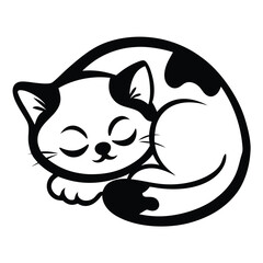 Spotted monochrome cat sleeps sweetly curled, showing delicate paws and gentle curved whiskers