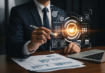 Businessman using digital technology for project management and time tracking