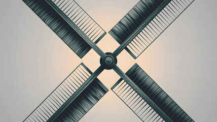 Abstract geometric pattern of intersecting metal structures against a light background