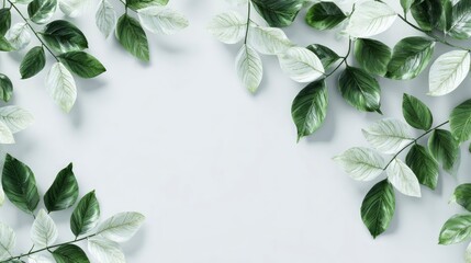 Green and white leaves frame background