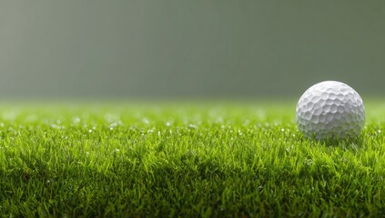 Close-up of golf ball on lush green grass