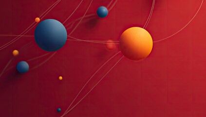 Abstract spheres connected red background