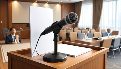 Conference room podium with microphone