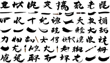 Obraz premium Diverse Chinese Calligraphy Brushstrokes and Characters