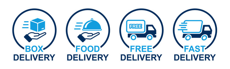 delivery icons for free, food, fast and box delivery. delivery icons can be used for courier, order, retail, parcel, cargo, package, business, transportation, online shopping etc purpose. 