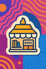 Obraz premium Abstract Bookstore Icon: Vibrant Pastel Color Block Design, Digital Illustration