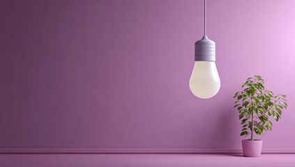 Illuminated room with plant and pendant light