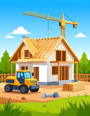 Construction site, home under construction