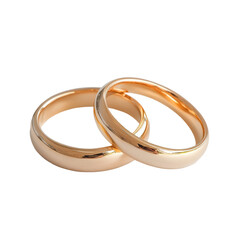 Two gold wedding ring rest gently, Two gold wedding rings resting gently on a soft surface, symbolizing love and commitment, isolated on transparent background
