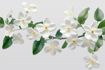 Fototapeta premium Delicate white jasmine flowers on a vine, isolated against a transparent background