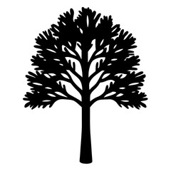 Obraz premium Stylized Black Tree Silhouette with Dense Foliage, Isolated on White Background