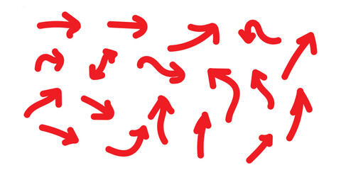 
Hand drawn set of red arrows. Vector illustration
