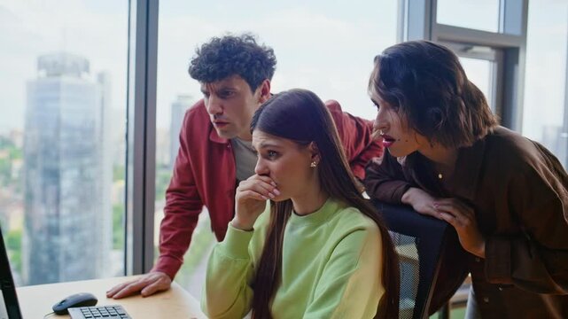 Team managers reacting fail frustrated business problem closeup. Worried group